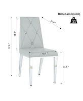 Modern simple light luxury dining chair Light grey chair Family bedroom stool back Pu electroplated chair legs, suitable for kitchen living room dinin