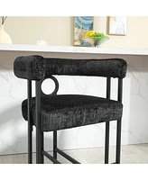Bar Stools Set of 1, Modern Bar Stool with Back, Black Metal Frames, Upholstered Bar Stools for Kitchen Island, Pub