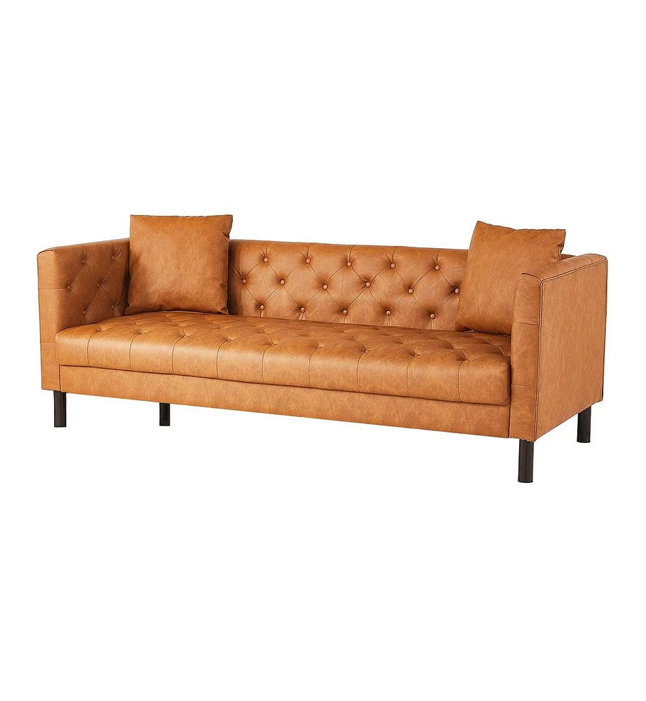 gaomon Modern Leather Sofa Couch for Living Room, 81" Chesterfield Sofa with Deep Seats and 2 Pillows, 3 Seater Sofa with Button Tufted