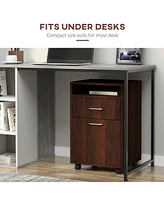 Aosom Business Mobile Storage Cabinet Organizer with Drawer and Cabinet, Printer Stand with Castors, Brown