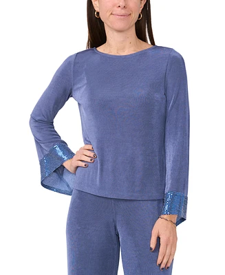 Msk Petite Jersey-Knit Contrast-Cuff Long-Sleeve Top