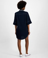 Tommy Hilfiger Women's Contrast-Stitched Button-Placket Popover Dress