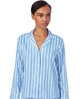 Lauren Ralph Women's Striped Notched-Collar Pajama Set