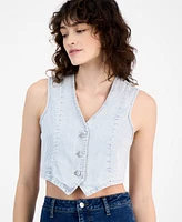 And Now This Women's Striped Button-Front Denim Vest, Exclusively at Macy's