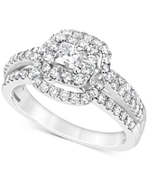 Diamond Princess & Round Cluster Ring (1 ct. t.w.) in 10k White Gold