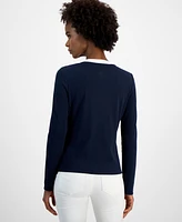 Tommy Hilfiger Women's Ribbed Contrast-Trim Button Faux Cardigan