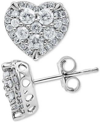 Diamond Heart Cluster Stud Earrings (1 ct. t.w.) in 14k White Gold