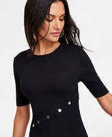 I.n.c. International Concepts Women's Asymmetrical Snap-Detail Ribbed Sweater Dress, Exclusively at Macy's