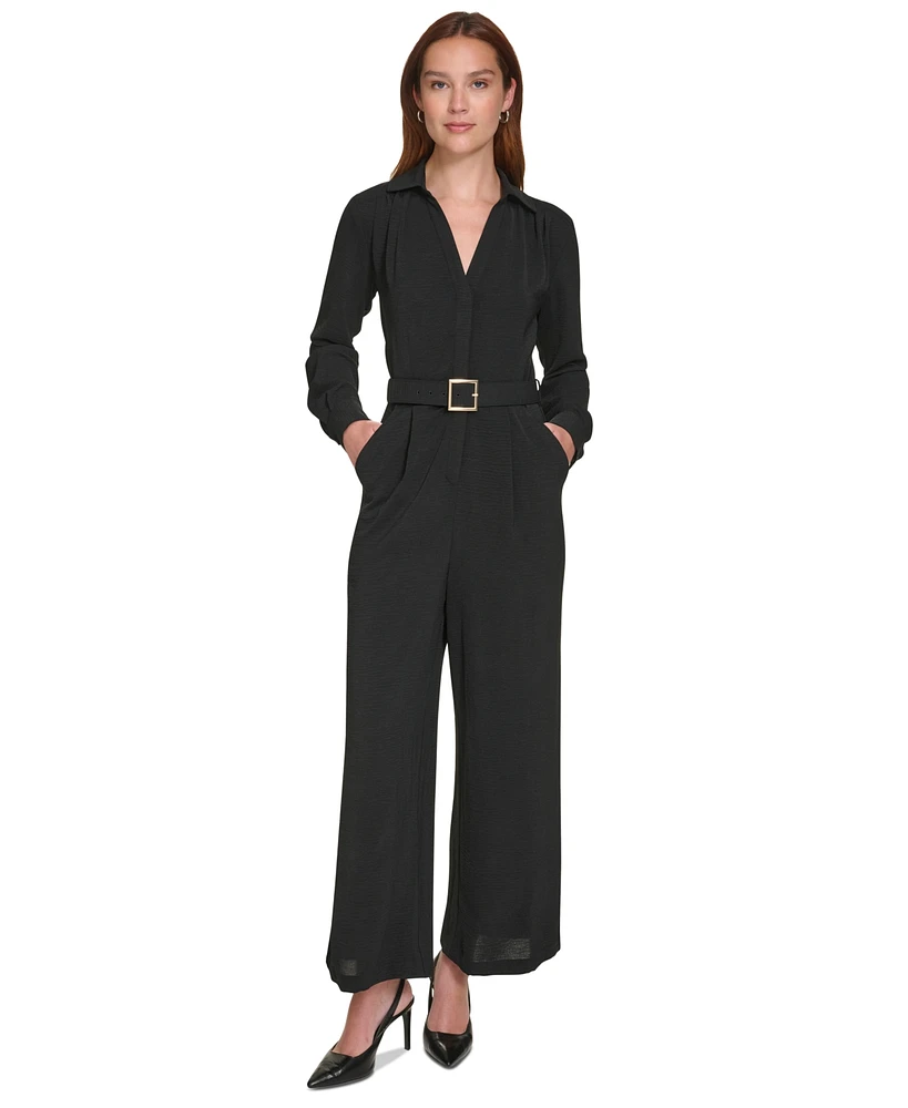 Calvin Klein Women's Belted Long-Sleeve Jumpsuit