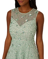 Adrianna Papell Women's Illusion Beaded Mesh Midi Dress