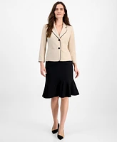 Le Suit Women's Piped Notch-Collar Two-Button Jacket & Midi Flounce-Hem Skirt