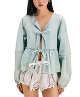 Free People Women's Cotton Brunch Babe Self-Tie Denim Jacket