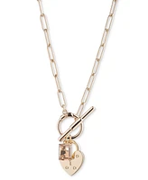 Lauren Ralph Lauren Gold-Tone Heart Lock & Rectangle Crystal Multi-Charm 17" Pendant Necklace