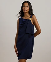 Lauren Ralph Women's Ruffle-Trim Satin Shift Cocktail Dress