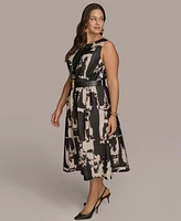 Donna Karan New York Plus Printed Belted A-Line Dress