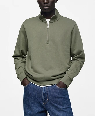 Mango Men's Half-Zip Cotton Sweater