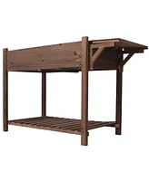 8 Pockets Horticulture Raised Garden Bed Elevated Wood Planter Box Stand with Foldable Side Table and Storage Shelf for Herb/Vegetables/Flowers, dark
