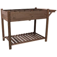 8 Pockets Horticulture Raised Garden Bed Elevated Wood Planter Box Stand with Foldable Side Table and Storage Shelf for Herb/Vegetables/Flowers, dark