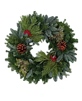 International Christmas Innovation Natural Noble Fir Fresh Holiday Wreath, 22"