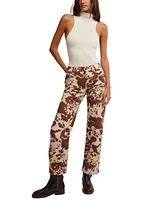 Free People Women's Risk Taker Printed Straight-Leg Jeans