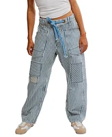 Free People Women's Cotton Moxie Railroad-Stripe Patchwork Jeans