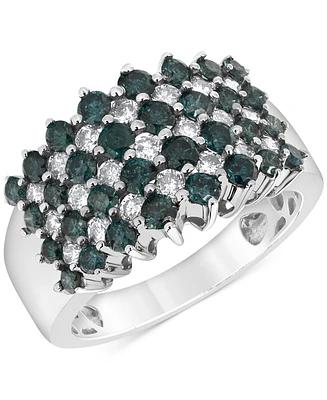 Blue Diamond & White Diamond Multirow Cluster Ring (2 ct. t.w.) in 14k White Gold