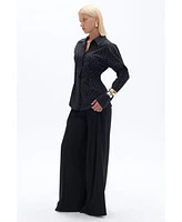 Nocturne Women's Rhinestone Embroidered Button-Up Shirt