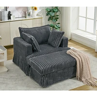 47.7'' Oversized Corduroy Chaise Longue with Ottoman, Deep Seat Reclining Chair Sofa, Comfy Thicked Upholstered Pad Chair, with Foot Stool, Oversize,