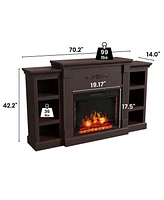 Mondawe 70" Tv Stand with 28" Fireplace - 99lb Top, Remote, 4 Flame, 5000 Btu Heat, Timer & Safety