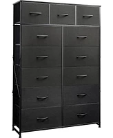 Wlive Tall Dresser for Bedroom with 13 Drawers Storage Organizer Unit Fabric Closet Chest of Steel Frame Wood Top