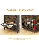 Lovmor Furniture Style Dog Crate Large Dogs Indoor Heavy Duty Dog Kennels with 2 Stainless Steel Bowls