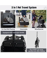 Slickblue Gray Foldable Pet Stroller with Telescopic Handle and 33 lbs Capacity - 3 in 1 Design