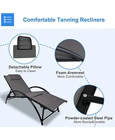 Slickblue Outdoor Tanning Reclining Chairs - Chaise Lounge Recliners with Pillow and Armrest for Relaxation