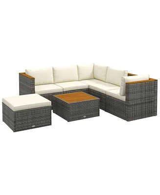 Outsunny 7 Pieces Sectional Wicker Patio Furniture w/ Cushions,