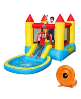 Gymax Inflatable Bounce House Kids Slide Jumping Castle Bouncer w/Pool and 480W Blower