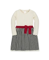 Hope & Henry Baby Girls Organic Long Sleeve Skater Sweater Dress with Bow