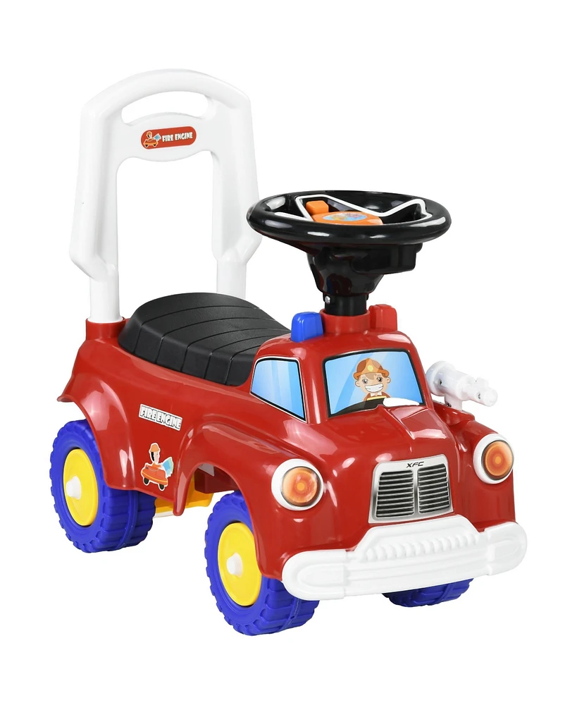 Qaba Toddler Ride on Fire Truck with Music, Horn, Under Seat Storage,