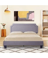 Slickblue 54" Upholstered Platform Bed Frame with Headboard Modern Bed for Bedroom