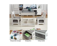 gaomon Kids Table and Chair Set, 4 in 1 Children Activity Table w/Storage, Removable Tabletop, Blackboard, 3