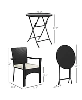 Outsunny 3 Pieces Wicker Outdoor Patio Bistro Set with Cushions,