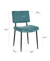 Modern Turquoise simple dining chair Fabric Upholstered Chairs home bedroom stool back dressing chair black metal legs(set of 2)