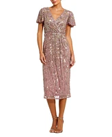 Mac Duggal Women's Embellished Faux Wrap Flutter Sleeve Dress