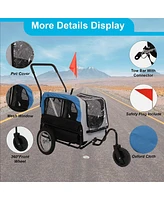 Slickblue Blue Dog Bike Trailer Cart - 2 in 1 Pet Stroller with Reflectors and Protective Net