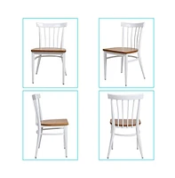 Slickblue Set of 2 School House Back Metal Restaurant Chairs – Solid Wood Seat and Sturdy Metal Legs