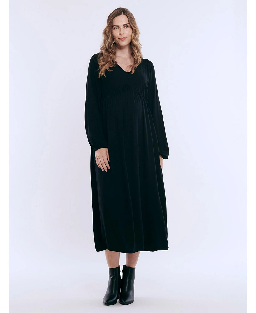 Motherhood Maternity Long Sleeve Button Front Midi Dress