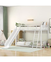 Slickblue Twin Over Twin Metal Bunk Bed with Slide - Space-Saving Kids Bed