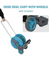 Slickblue Water Hose Reel Cart with Wheels 130 ft Retractable Aluminum Garden Hose Reel, 3/4 Inch with 6.6 Feet Leader Hose and 7-Pattern Nozzle