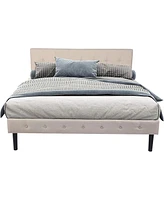 Slickblue Fabric Upholstered Bed Frame with Solid Wood Slat Support and Headboard