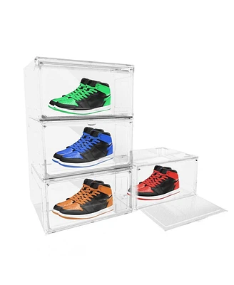 Slickblue 4-Pack Magnetic Stackable Shoe Storage Boxes Sneaker Containers for Pet Display and Organization