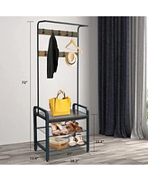 Slickblue Entryway 3-in-1 Hall Tree Shoe Rack with Freestanding Coat Rack and Bench